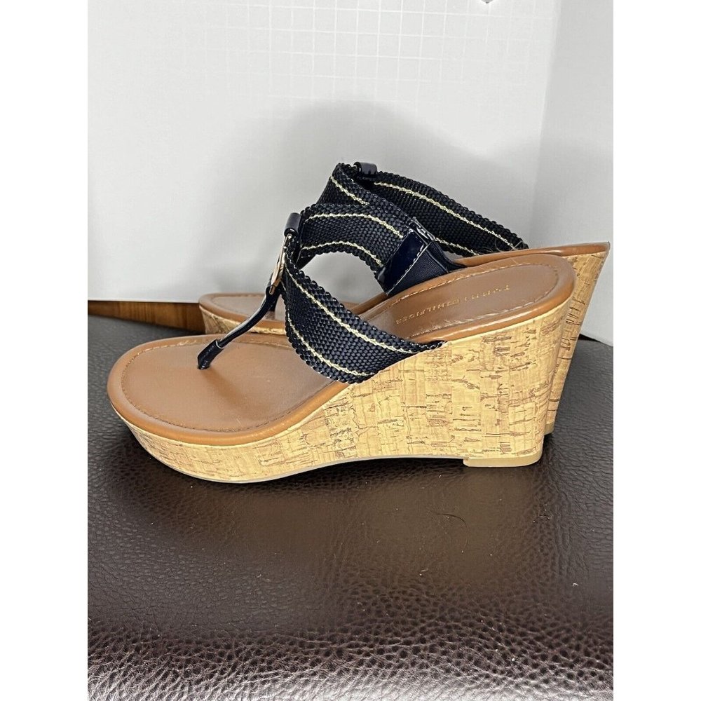 Tommy Hilfiger Ladies Shoes Black High Heel Wedge Platform Logo Cork 7.5 M - Picture 4 of 10